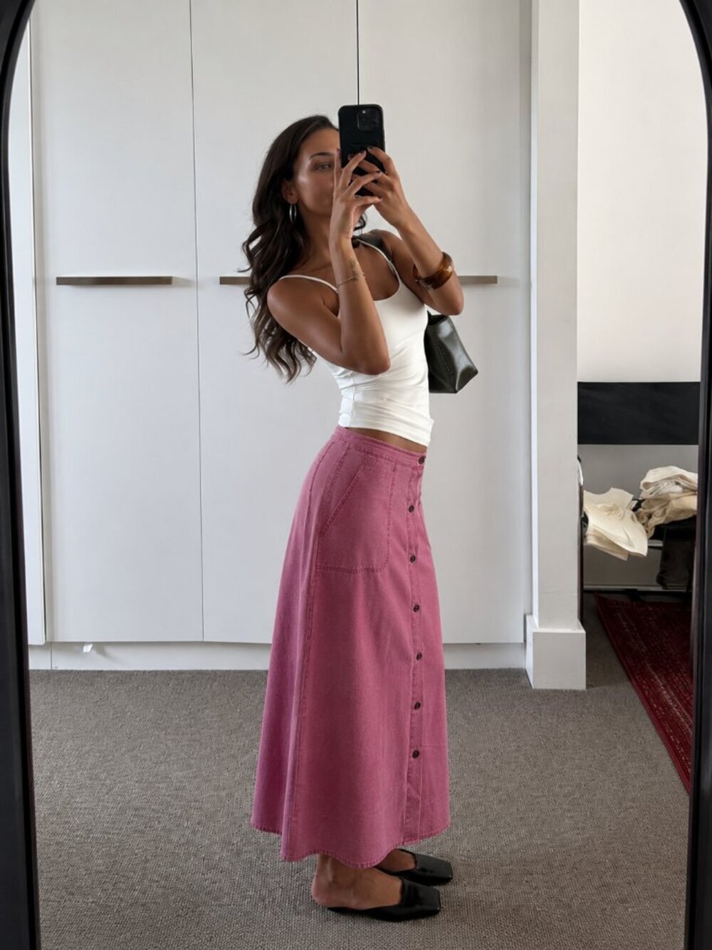 100% Raw Silk Midi Button Down Skirt 90s Size Medium (k)